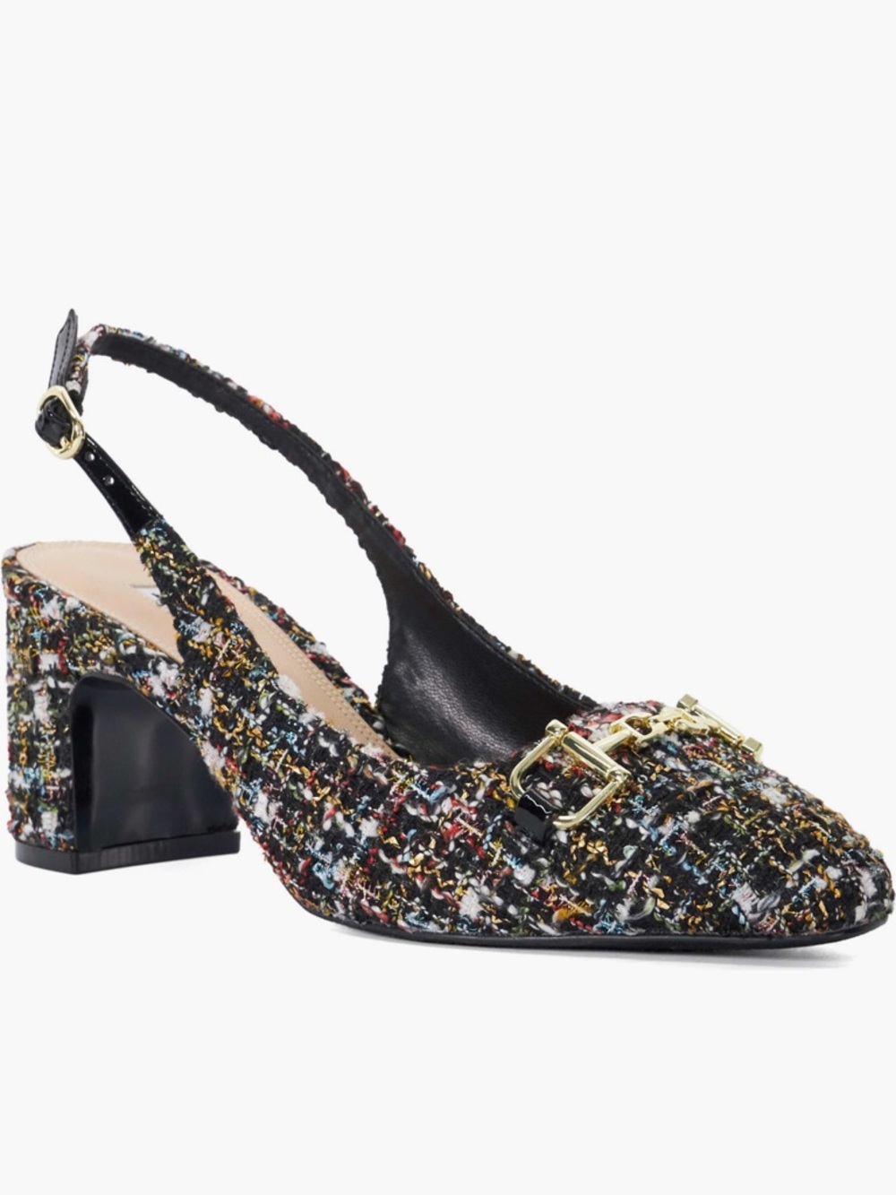 NWT DUNE Choices Chain-Embellished Tweed Slingback Heeled Courts Sz 36/6 - Picture 3 of 13